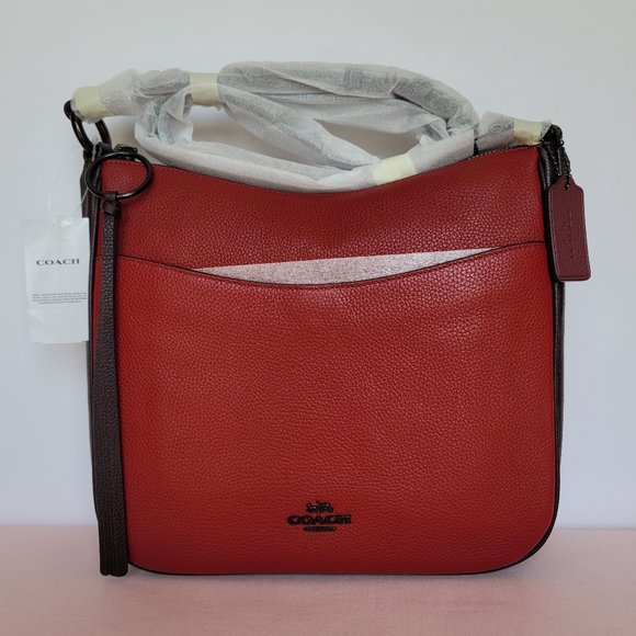 COACH Chaise Colorblock Pebbled Leather Crossbody Brick Red Multi color Crossbody Bags